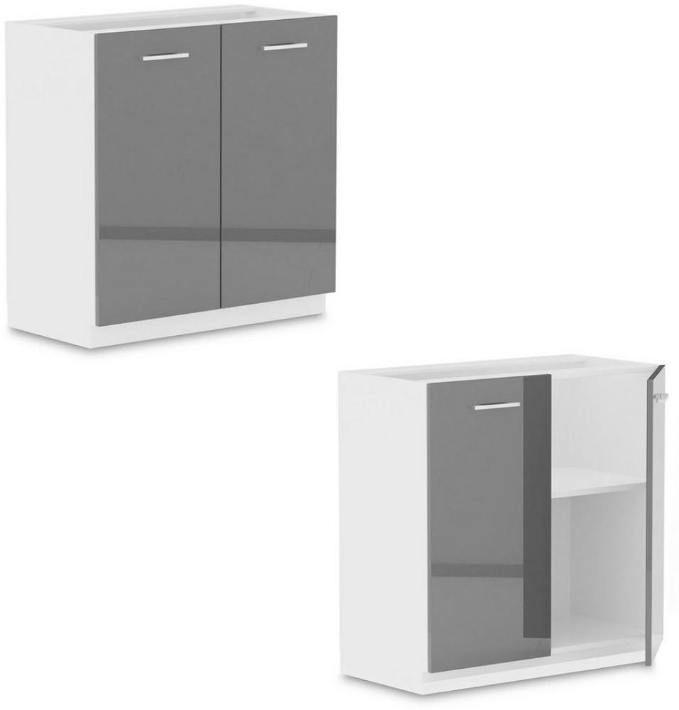 Roysson Home Unterschrank Küchenschrank Unterschrank 80 cm Grau (Hochglanz) Bild 1