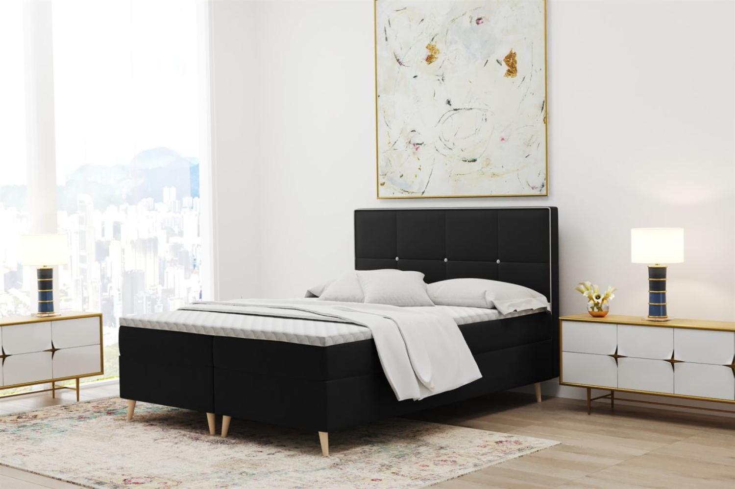 Boxspringbett Schlafzimmerbett RENAN 160x220cm in Stoff Riviera Schwarz Bild 1