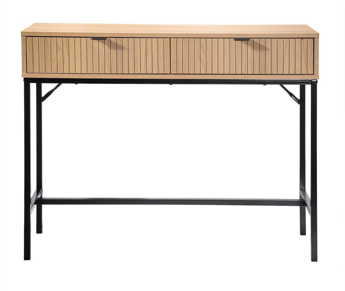 Casâme Konsole 2 Schubladen Front Effekt Holz mit Rillen - L100 x H80 cm - Helles Holz Bild 1