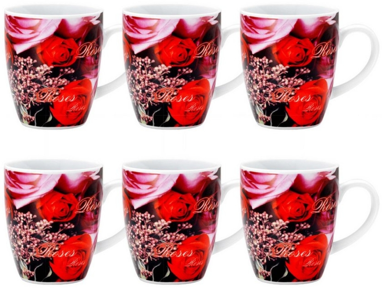 Neuetischkultur Tasse Kaffeebecher 6er Set Rot mit Rosenmotiv, Porzellan, Kaffeetasse Bild 1