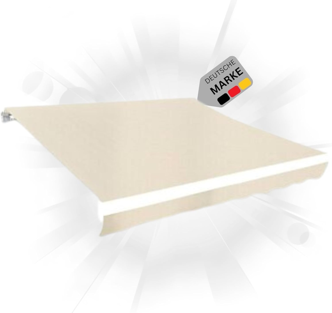 DELUKE® Markisenbespannung Markisenstoff Wasserabweisend Reißfest Creme, für 500x300 cm Rahmen Markise mit Volant Markisen Ersatzstoff Markisentuch Sonnenschutz Markisenzubehör Bild 1