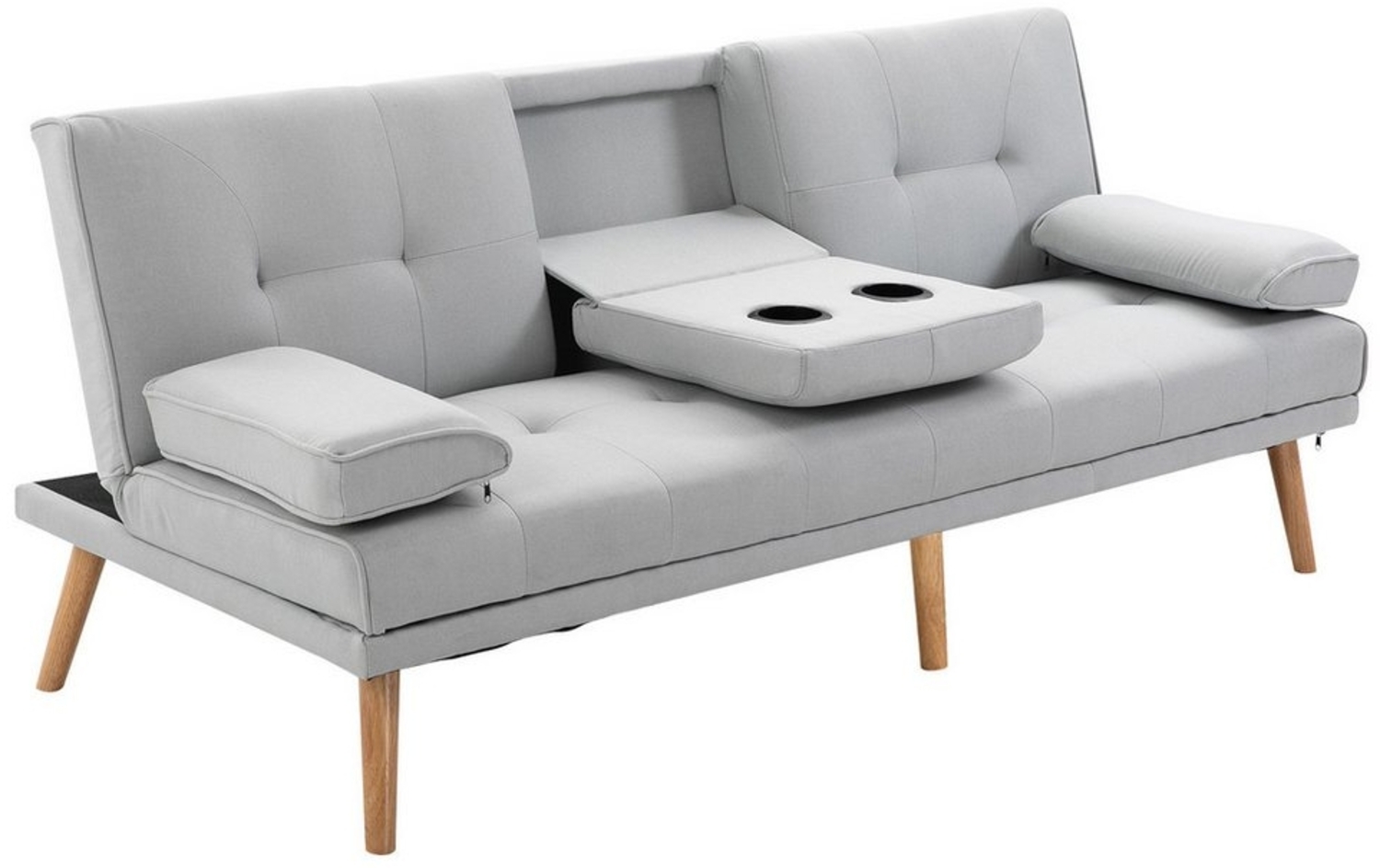 HOMCOM Schlafsofa Dreisitzer mit Bettfunktion, Einzelbett mit Kissen, Stoffsofa 1 Teile, Schlafsofa Schlafcouch 3 Sitzer Hellgrau Bild 1