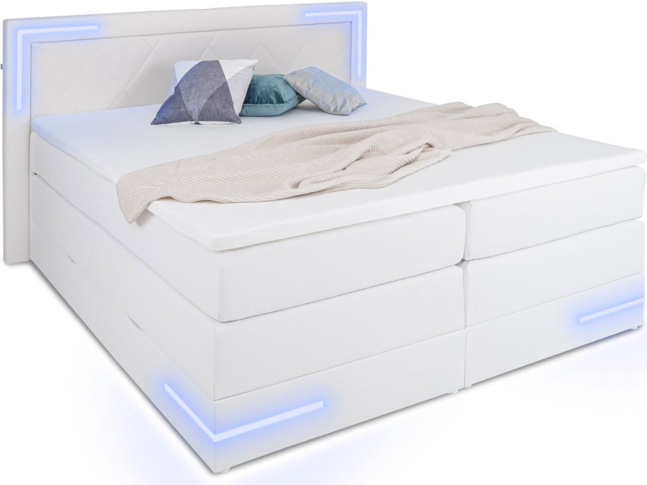 wonello Boxspringbett Arizona, mit LED Beleuchtung und Topper, wahlweise mit Bettkasten Bild 1