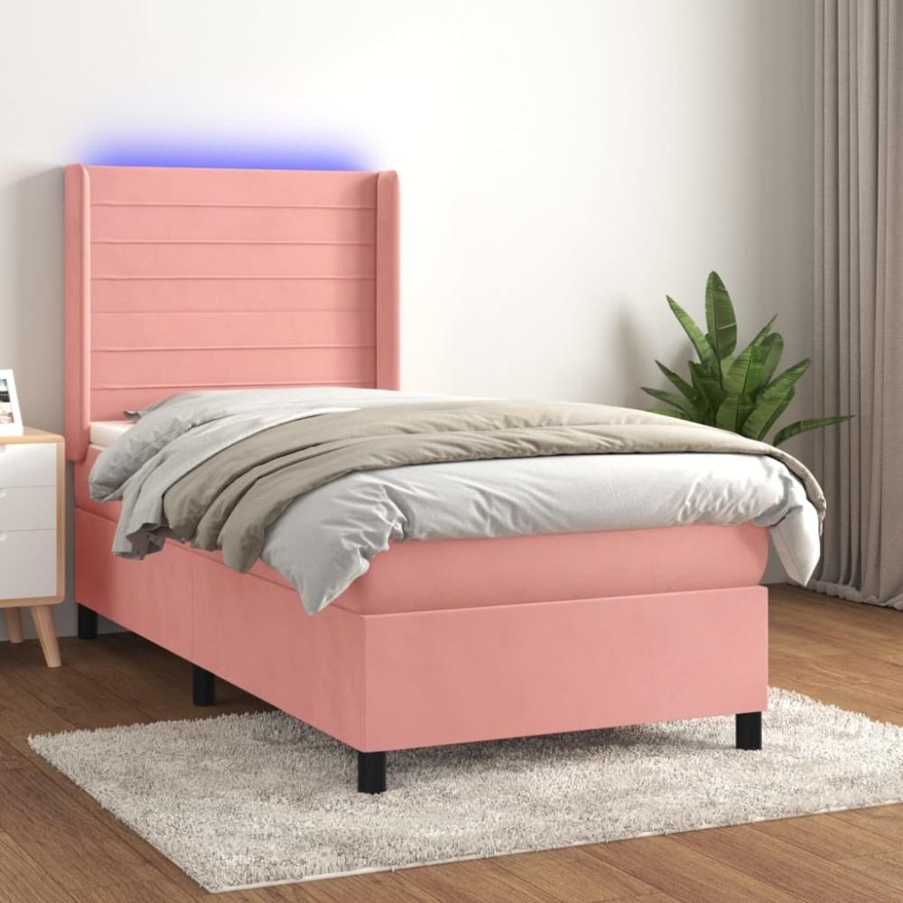 vidaXL Boxspringbett mit Matratze & LED Rosa 90x190 cm Samt 3139600 Bild 1