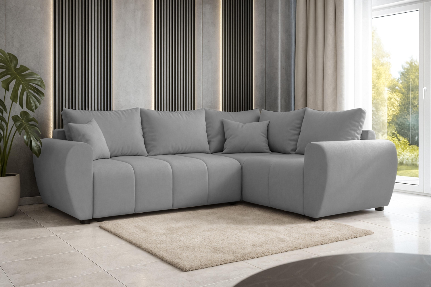 AX LIVING Malatya L Ecksofa mit Schlaffunktion Sofa Hellgrau 235 cm R Bild 1