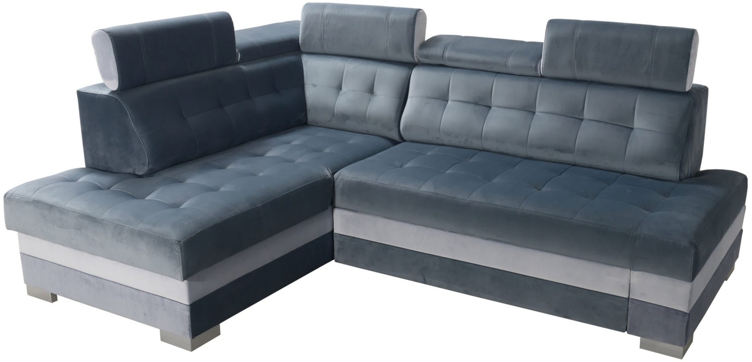 robin Ecksofa Paris L-Form Ecksofa: Schlaffunktion 5 verstellbare Kopfstützen azur/silber (H 90 x T 165 x B 240 cm) Bild 1