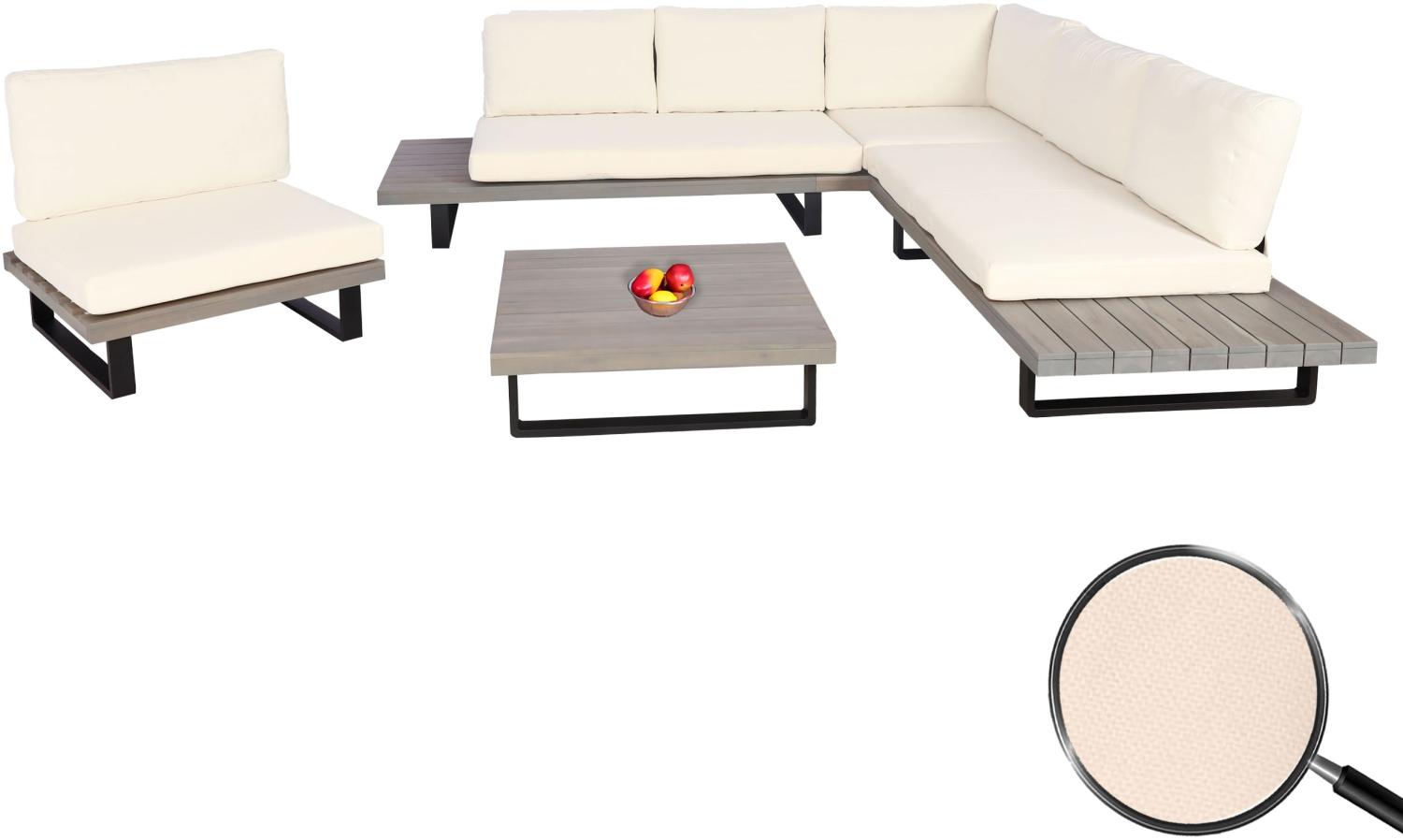 Garten-Garnitur mit Sessel HWC-H54, Lounge-Set Sofa, Spun Poly Akazie Holz MVG Aluminium ~ grau, Polster cremeweiß Bild 1