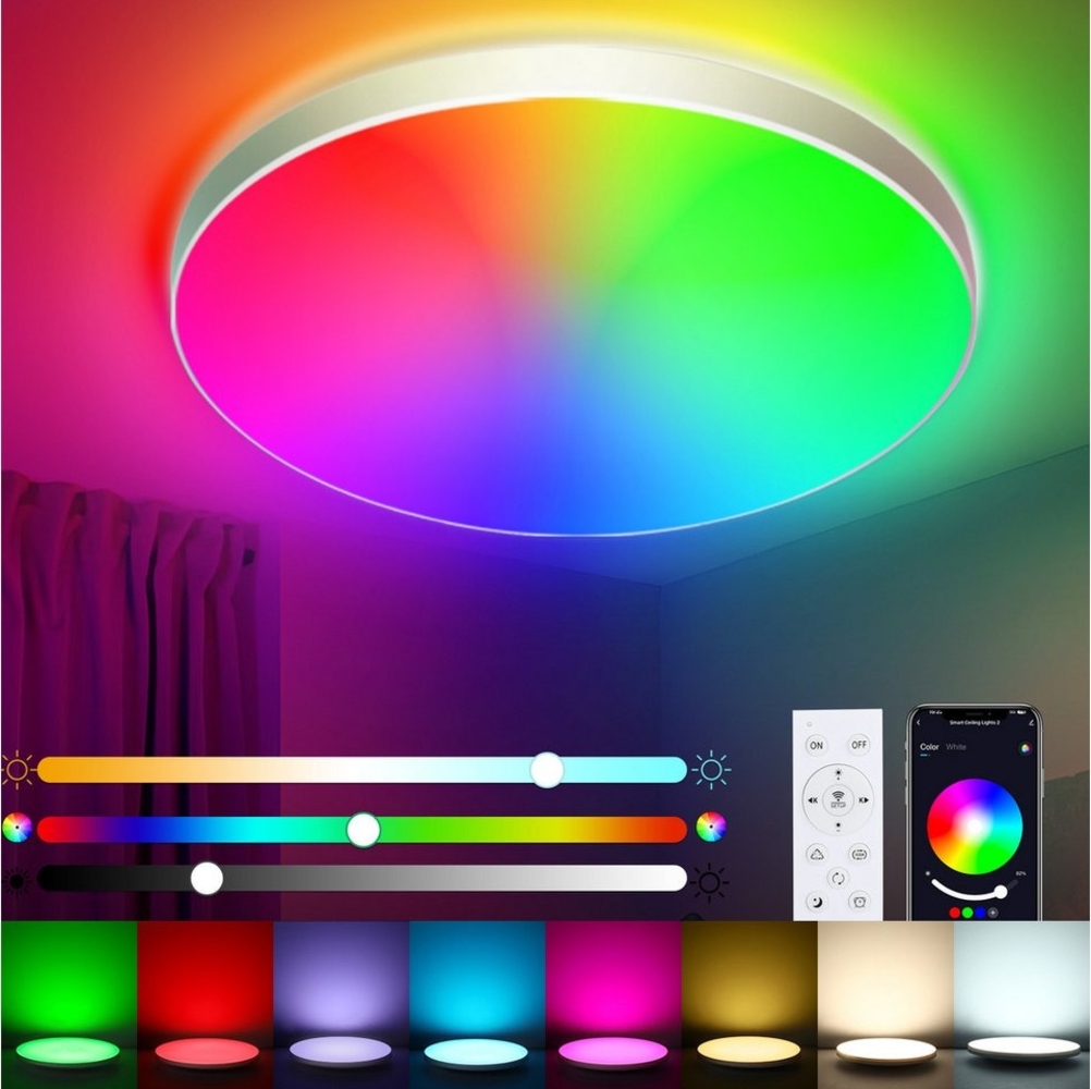 Oraymin Deckenleuchte Smartes Lampe RGB Schwarz LED Deckenlampe mit Fernbedienung 22W, CCT+RGB, LED fest integriert, Tageslichtlampen Farbwechsler, Lampen, Arbeitszimmer, Deckenleuchte Büro, RGB Deckenleuchte mit Bluetooth & Dimmer Musikmodus, App-Steu... Bild 1
