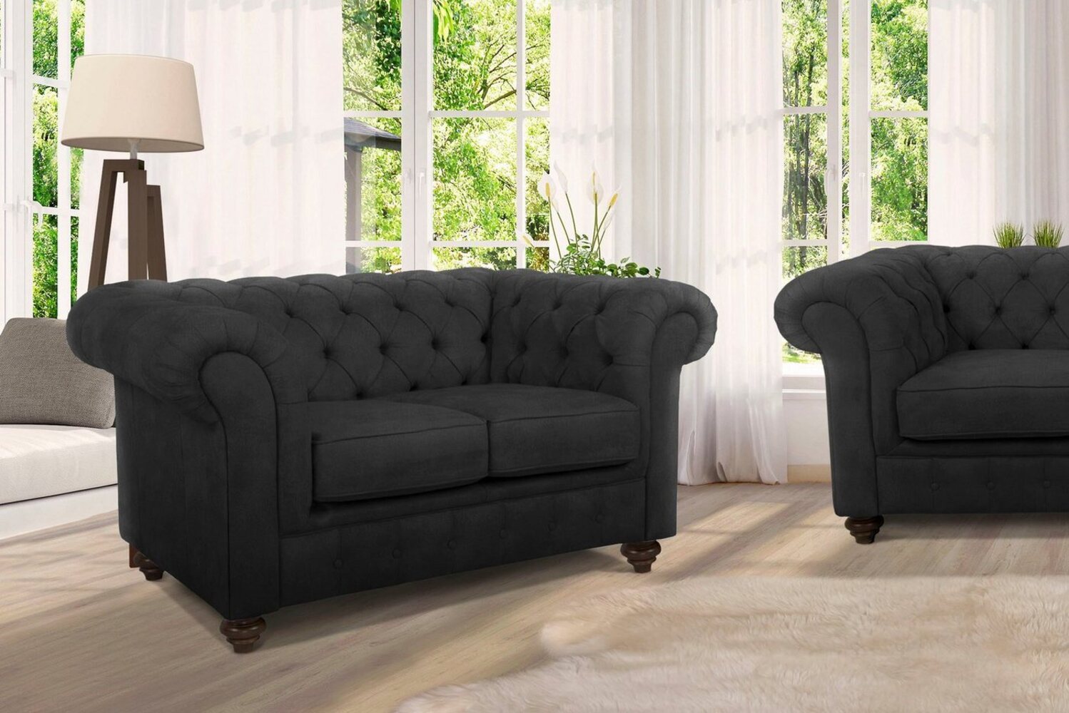 Home affaire Chesterfield-Sofa Duc 2-Sitzer, hochwertige Knopfheftung im Rücken, Samtoptik mit changierender Optik Bild 1