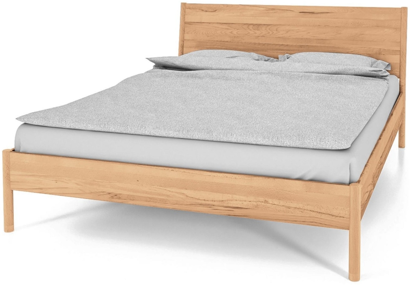 Bett Zola Kernbuche massiv bianco 90x200 mit Holzkopfteil und Holzbeinen Bild 1