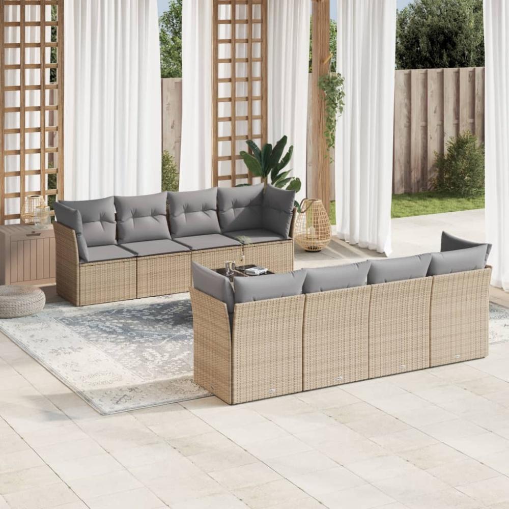 vidaXL 9-tlg. Garten-Sofagarnitur mit Kissen Beige Poly Rattan 3249148 Bild 1