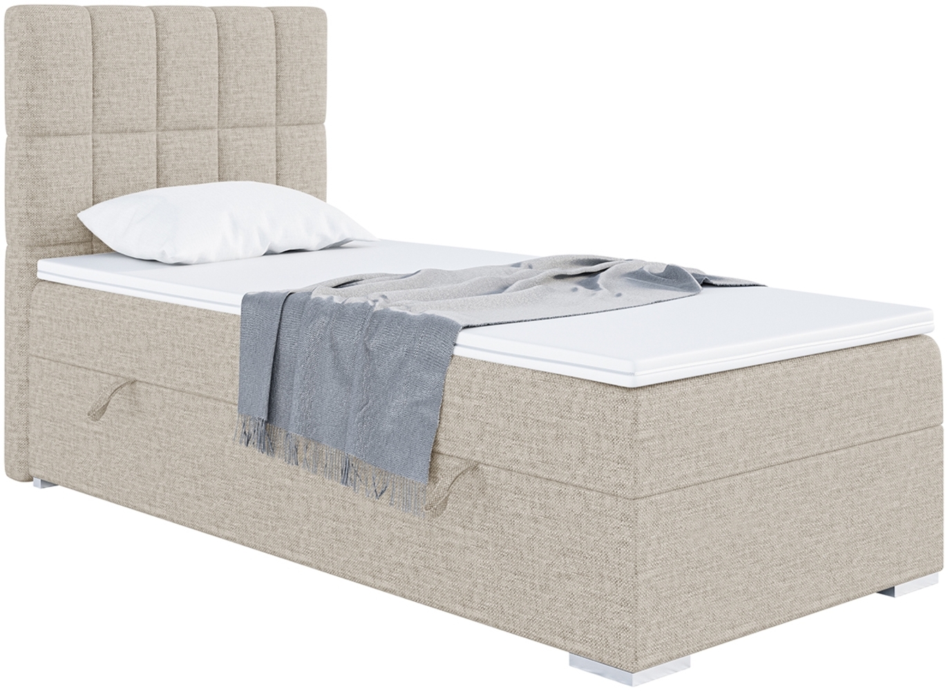 MEBLINI Boxspringbett LUKAS 80x200 cm mit Bettkasten - H3/Beige Webstoff Gepolstert Einzelbett mit Topper & Bonellfederkern-Matratze - 80x200 Links Bild 1