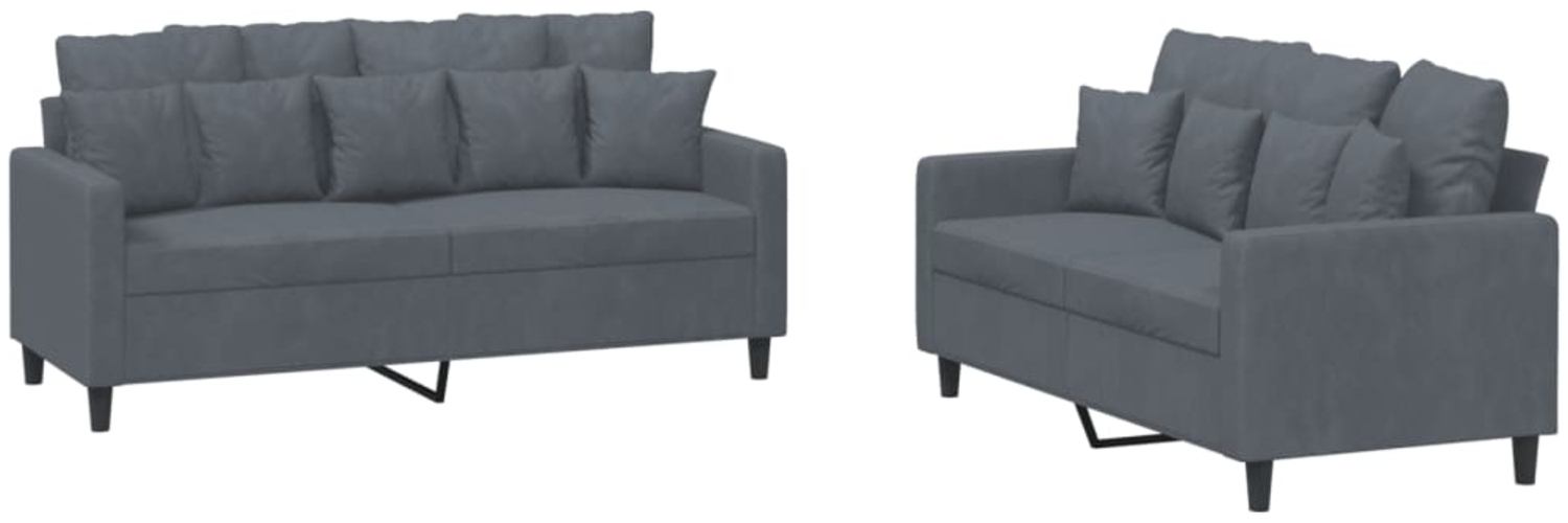 vidaXL 2-tlg. Sofagarnitur mit Kissen Dunkelgrau Samt 3201701 Bild 1