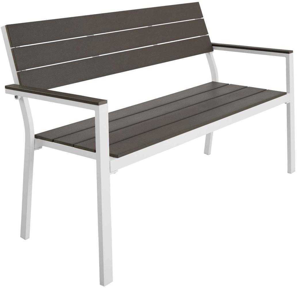 tectake® Gartenbank, Bank in Holzoptik, Parkbank als Gartenmöbel, Balkonbank Sitzbank für Wintergarten, Terrasse, Garten bis 250 kg belastbar, 2-Sitzer Parkbank, 128 x 59 x 88 cm - hellgrau/weiß Bild 1