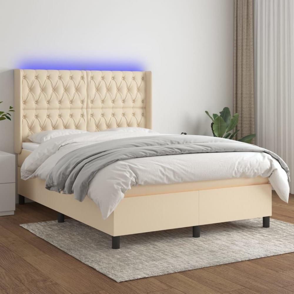 vidaXL Boxspringbett mit Matratze & LED Creme 140x200 cm Stoff, Härtegrad: H2 [3138562] Bild 1