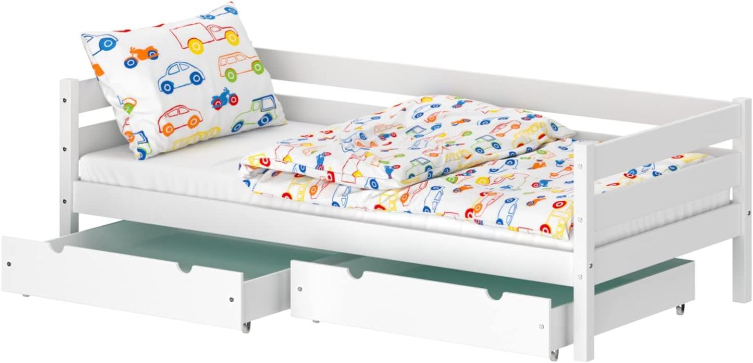 WNM Group Kinderbett fr Mdchen und Jungen Kaira - Jugenbett aus Massivholz - Bett mit 2 Schubladen - Funktionsbett 190x80 cm - Wei Bild 1