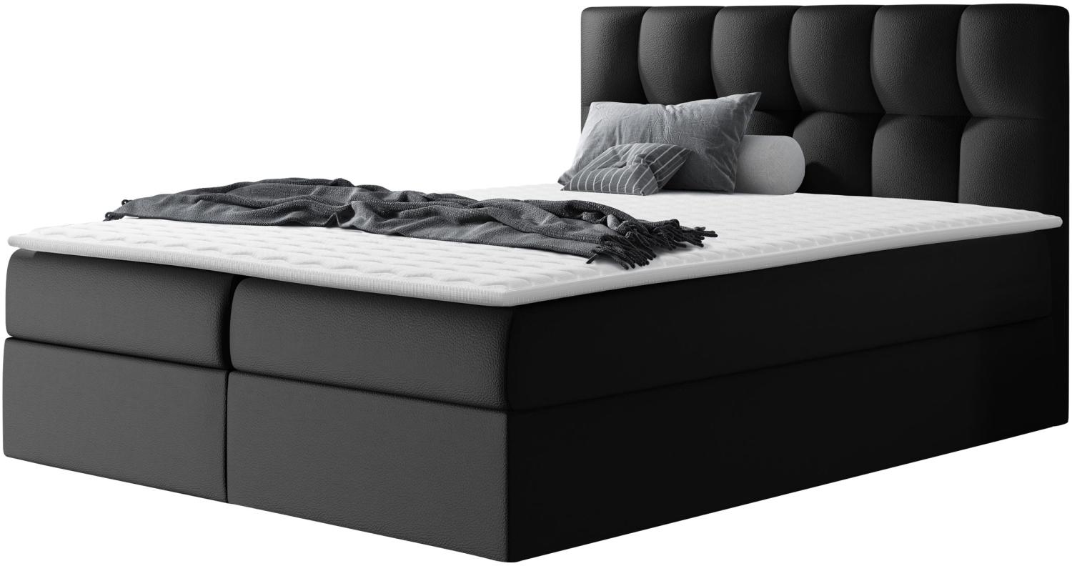 Boxspringbett Cleofas , Schwarz, 120 x 200 cm, Kunstleder Bild 1