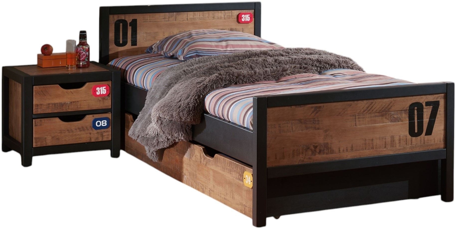 Kinderzimmer Set komplett Kameko 1 Massivholz+MDF Schwarz/Cognac Bild 1