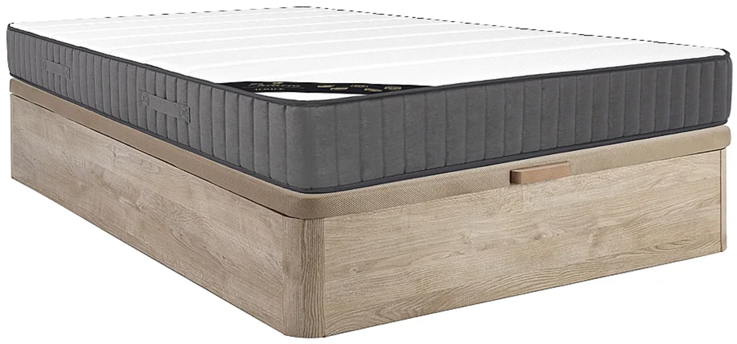 Vente-unique - Taschenfederkernmatratze-Bettgestell-Set - 160 x 200 cm - Hybridmatratze - 7 Zonen - Hochelastischer Kaltschaum - Stärke 26 cm - Holzfarben hell - AUDACE von PALACIO Bild 1