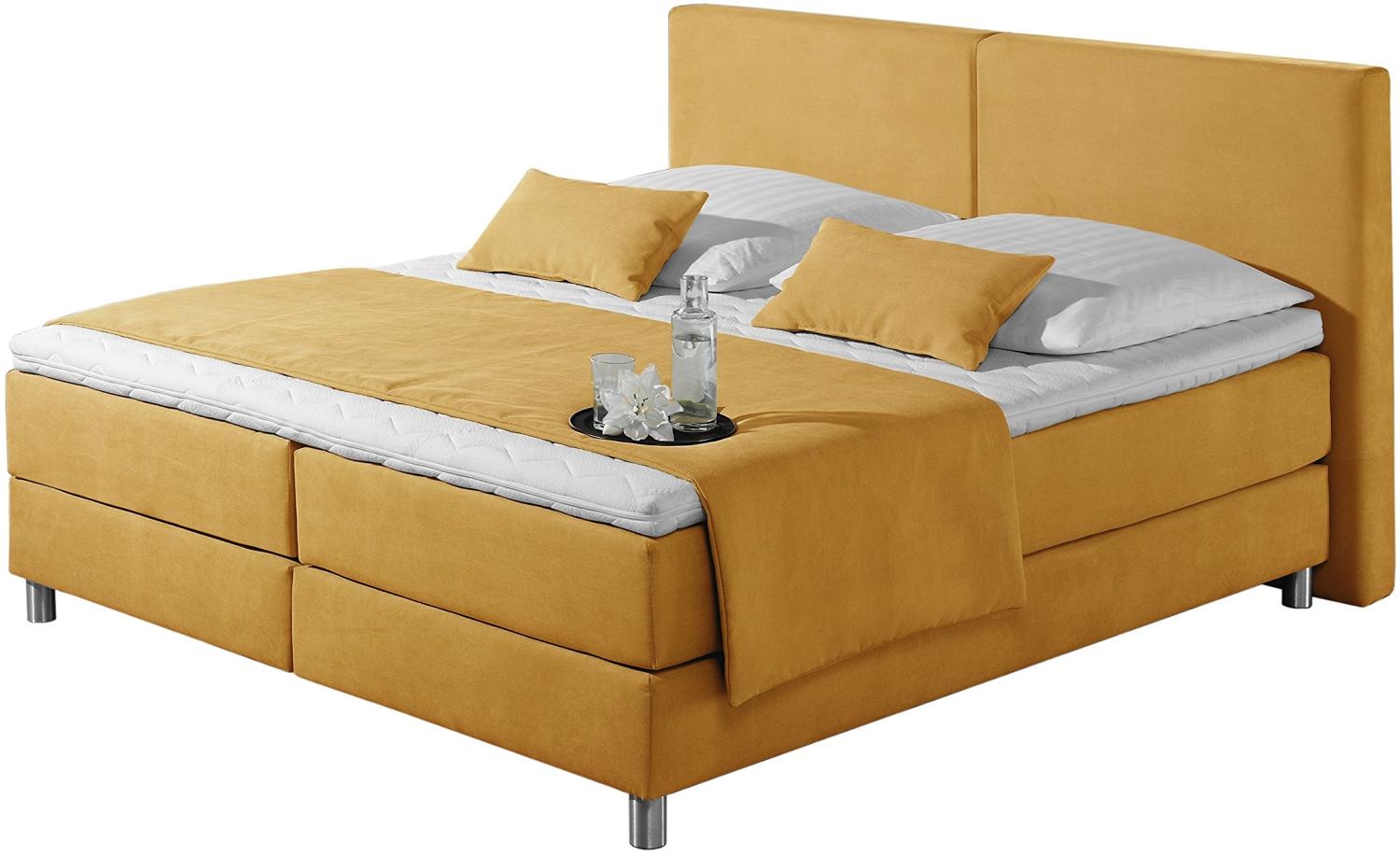 Maintal Boxspringbett Metropol, 100 x 200 cm, Strukturstoff, 7-Zonen-Tonnentaschenfederkern Matratze h3, gelb Bild 1