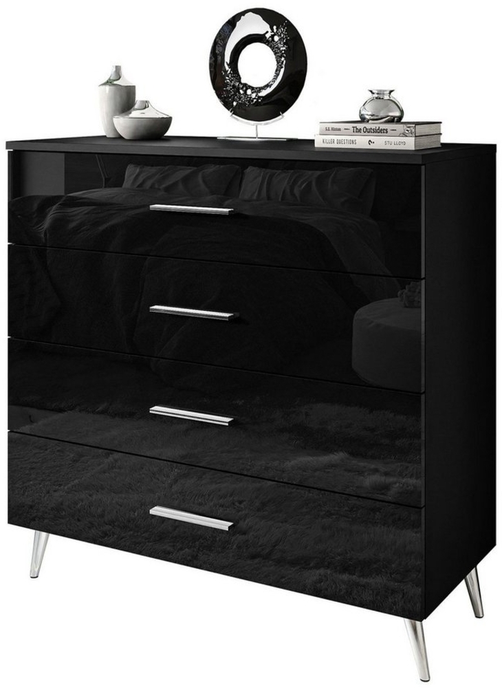 Lookway Kommode AURA 4S Schwarz mit Schubladen und Griffe Bild 1