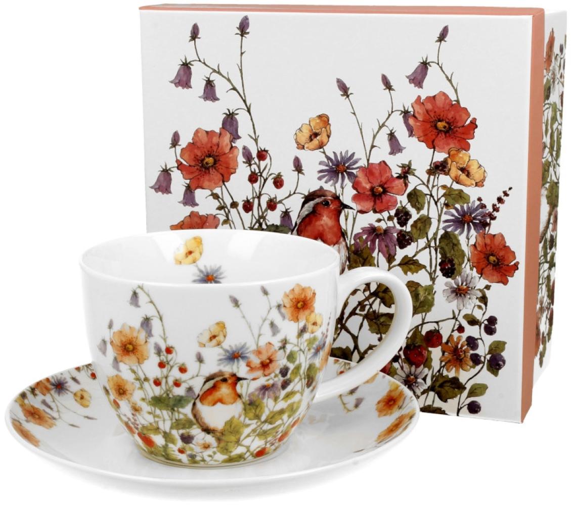 DUO FLORAL Jumbobecher 470 ml WILD BIRD mit Untertasse, New Bone China Porzellan Bild 1