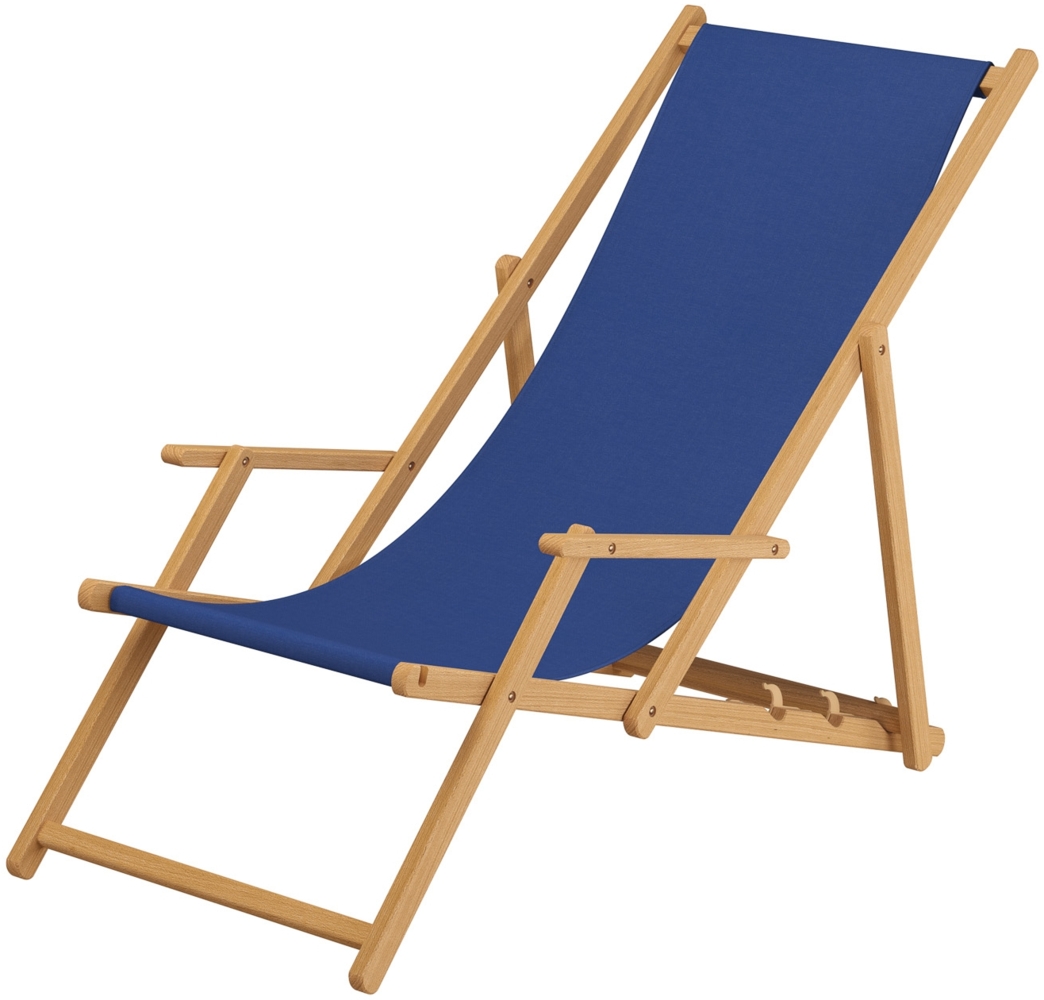 Holz-Liegestuhl Gartenliege Stofffarbe blau V-10-307N Bild 1