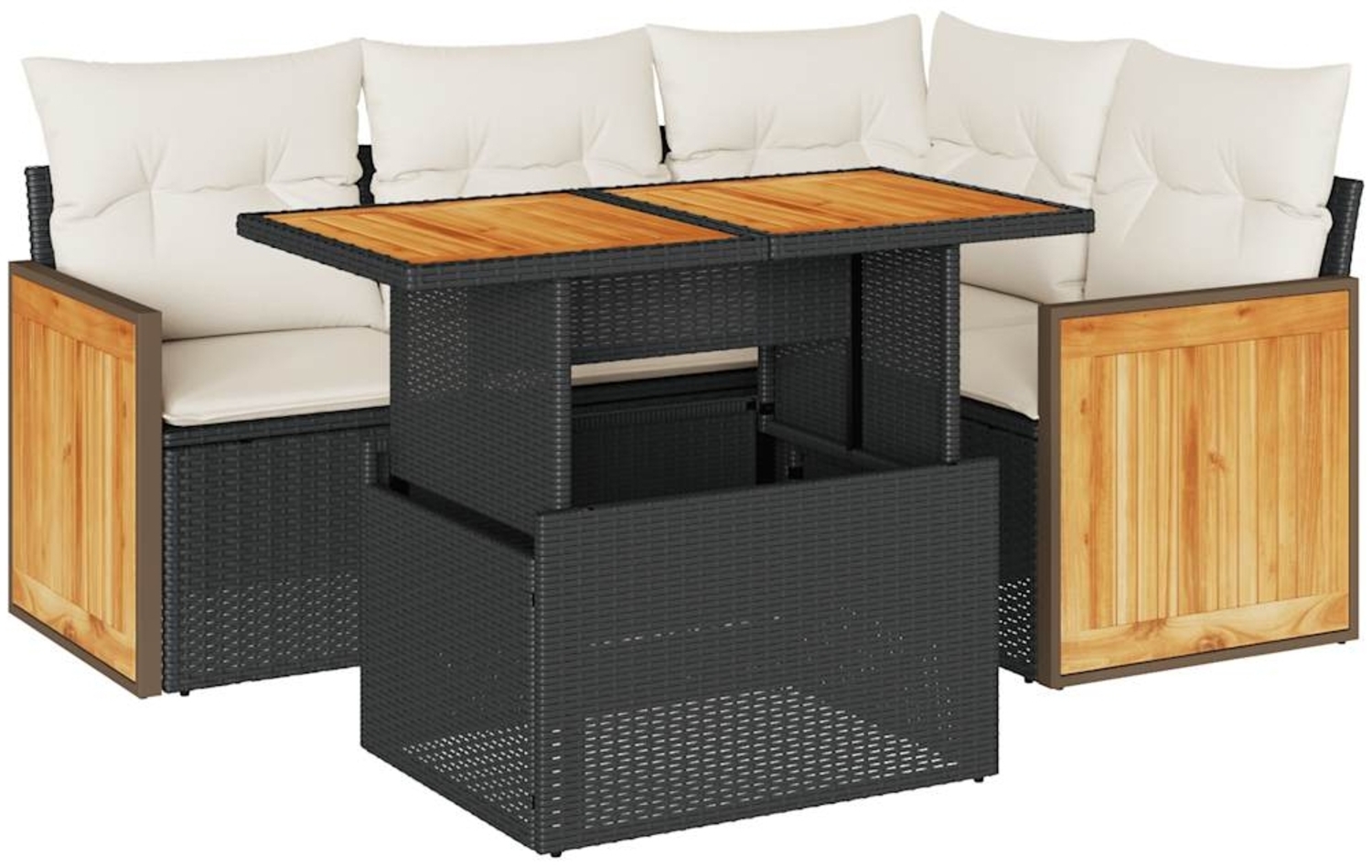 vidaXL 5tlg. Garten-Sofagarnitur mit Kissen Schwarz Poly Rattan Akazie 3327703 Bild 1