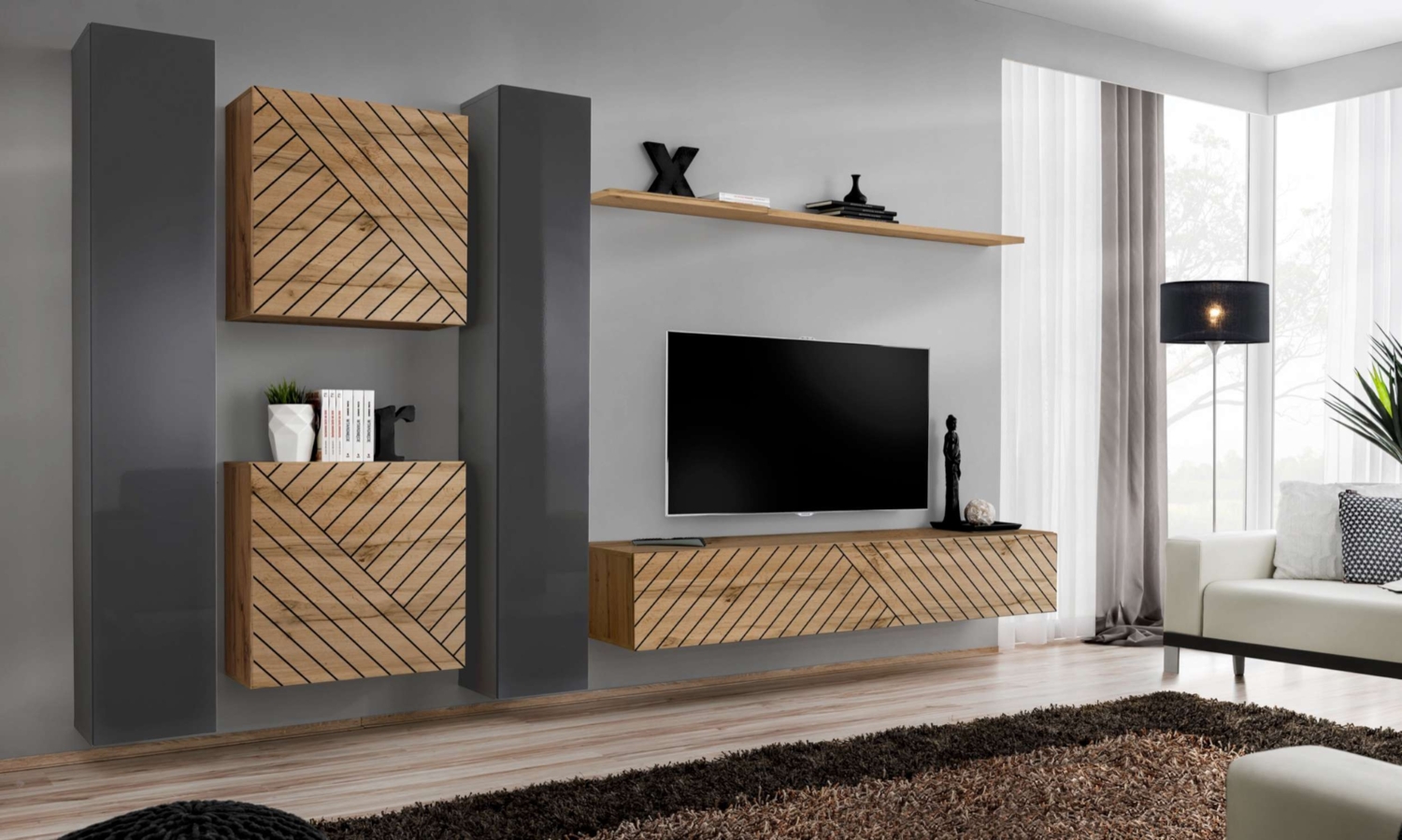 99rooms Swotch VI L Wohnwand Graphit Wotan Eiche Bild 1