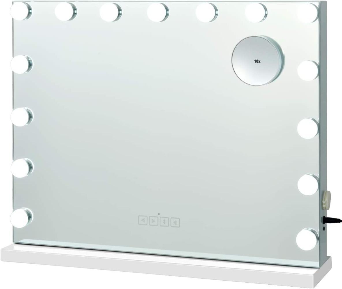 COSTWAY Schminkspiegel mit 15 LED Beleuchtung Spiegel 3 Lichtfarben inkl. 10-Fach-Vergr??erungsglas Bluetooth 58x15x48cm Bild 1