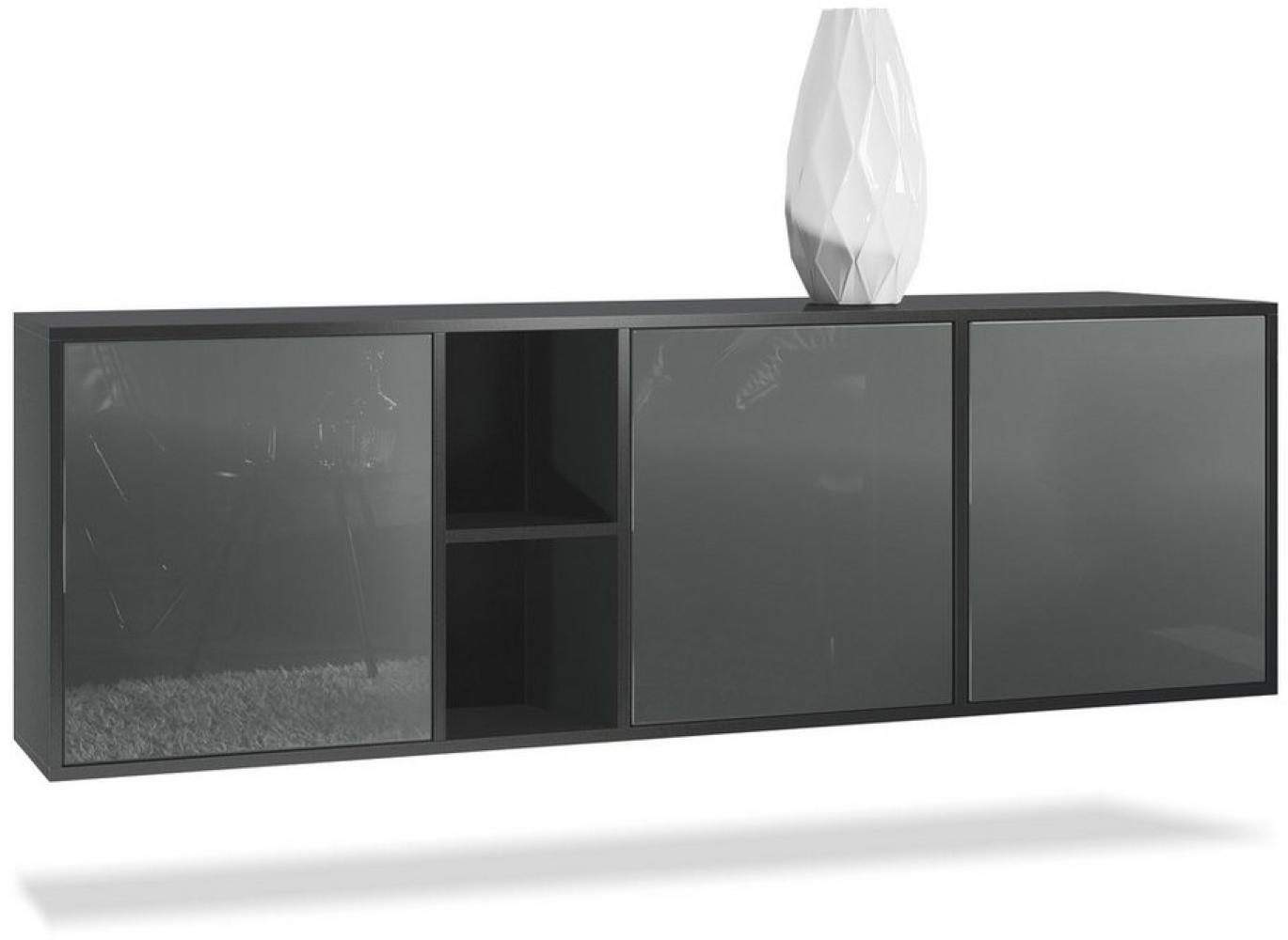 Vladon Kommode Cuba - Schwarz matt/Grau Hochglanz - Modernes Sideboard für Ihr Wohnbereich - (BxHxT) 182x53x35 cm Bild 1