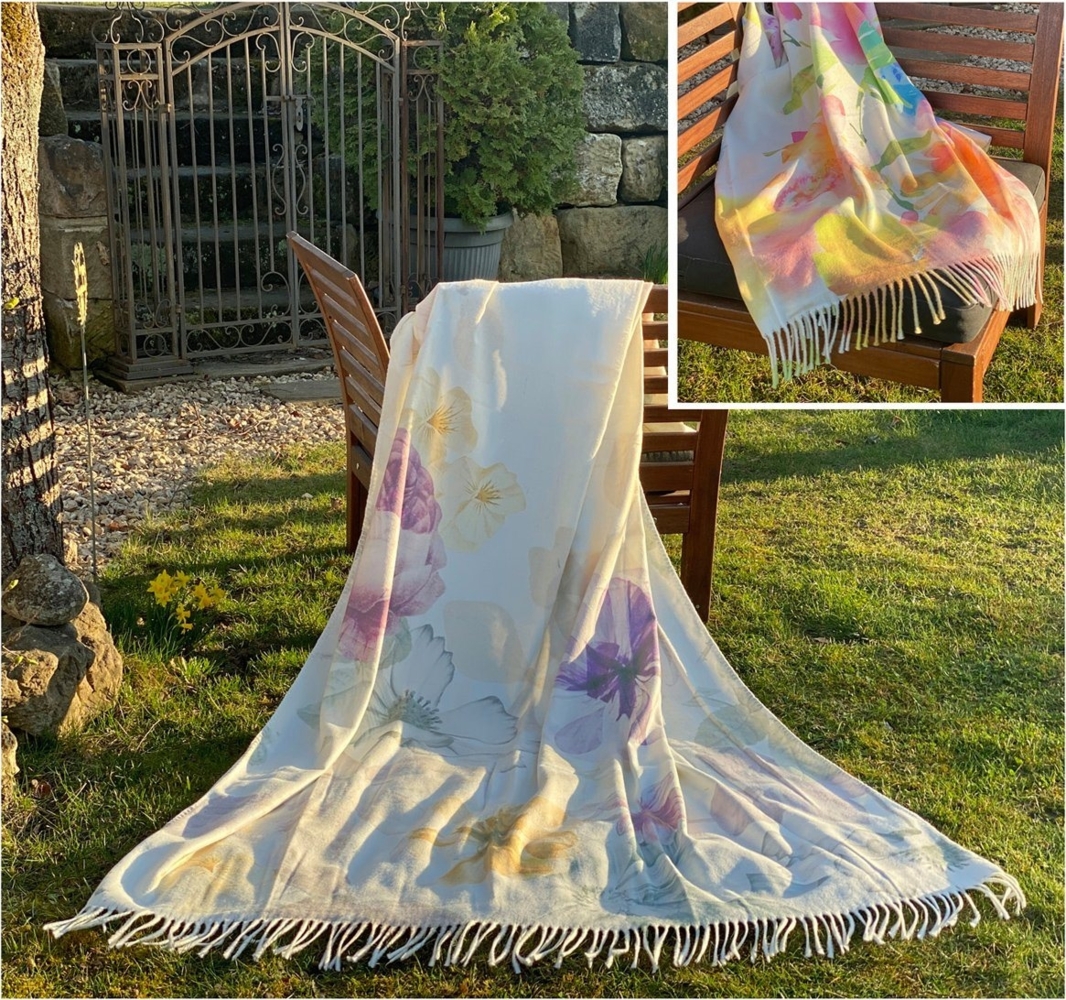 Wohndecke Hochwertige Fransen Kuscheldecke Flowers Garten, heimtexland, Natur Sofadecke Aquarell Pastell Blumen - weich, fusselfrei Bild 1