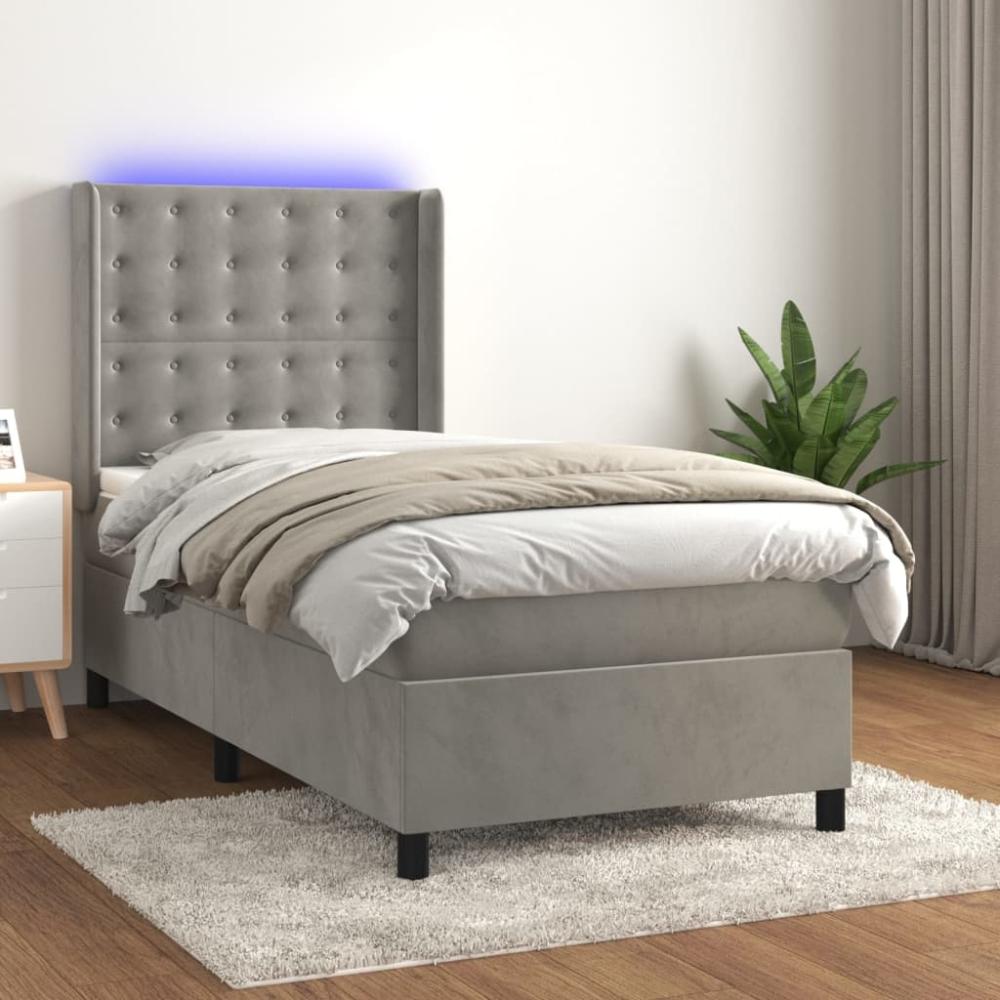 vidaXL Boxspringbett mit Matratze & LED Hellgrau 80x200 cm Samt, Härtegrad: H2 [3139769] Bild 1