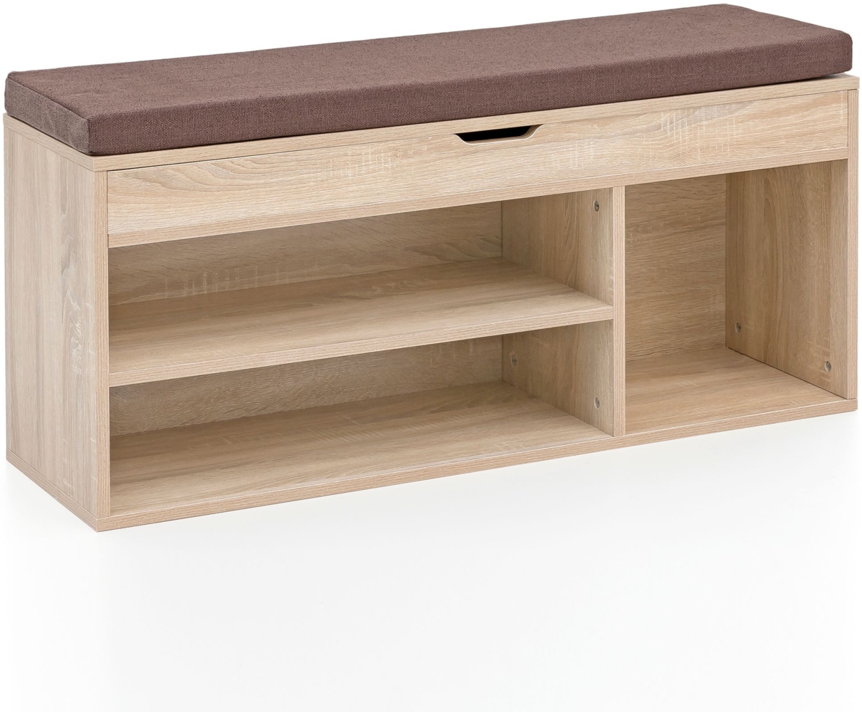 Schuhbank WL5.344 mit Sitzfläche Garderoben-Bank Holz 104 x 51 x 32 cm Sonoma, Holzbank klein gepolstert, Sitzbank schmal Flur mit Stauraum, Truhenbank Schuhtruhe Flurmöbel Bild 1