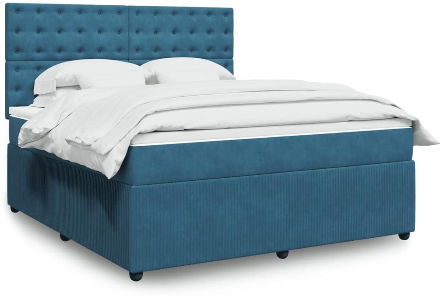 vidaXL Boxspringbett mit Matratze Blau 180x200 cm Samt 3294722 Bild 1