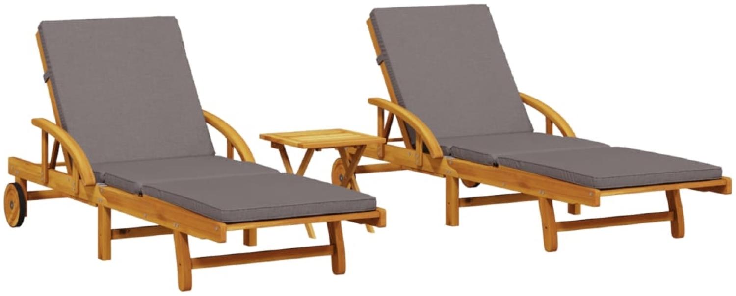 vidaXL Sonnenliegen 2 Stk. mit Tisch Massivholz Akazie 3206368 Bild 1