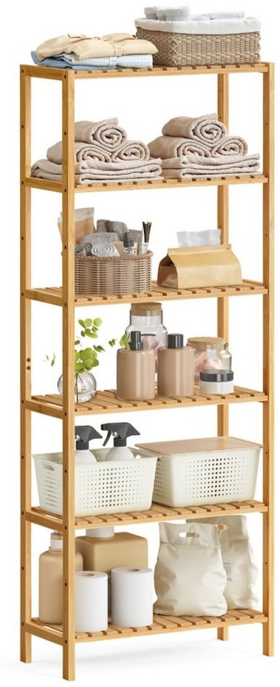 SONGMICS Badezimmerregal, Badregal, Küchenregal, Schuhregal mit 6 Ebenen, Standregal aus Bambus, 26 x 60 x 160,9 cm, für Bad, Wohnzimmer, Flur, Küche Bild 1
