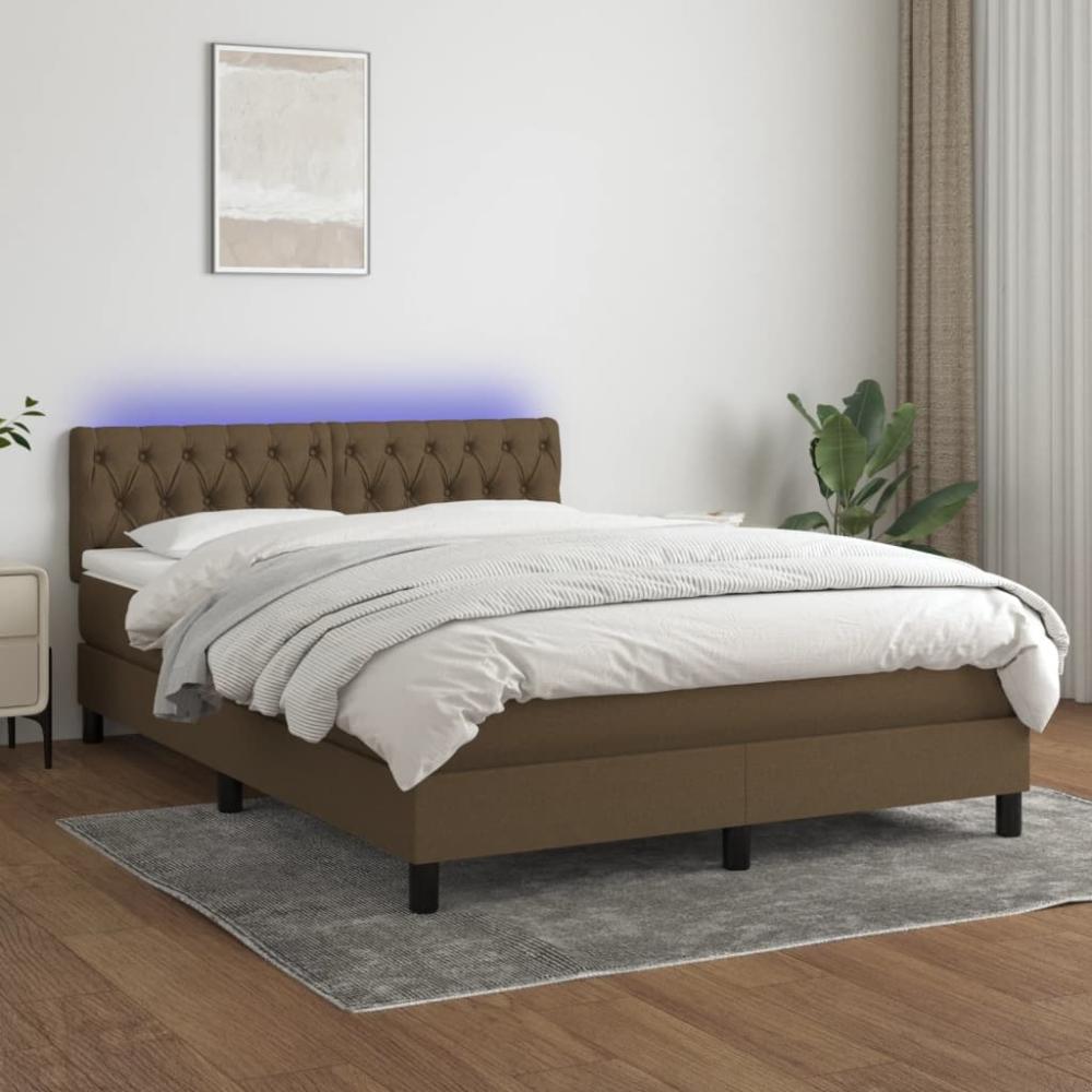 Boxspringbett mit Matratze & LED Stoff Dunkelbraun 140 x 200 cm Bild 1