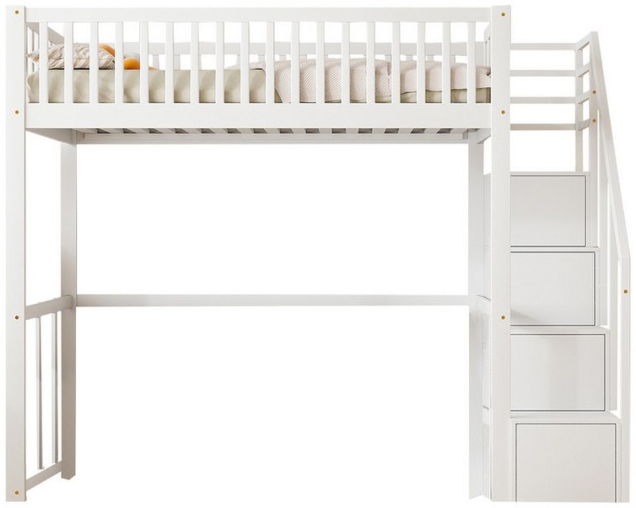 OKWISH Kinderbett Stauraumbett mit großem Kleiderschrank Regal und Tisch (mit Sicherheits-Aufbewahrungsleiter, Bettgestell aus massivem Kiefernholz für Kinder und Jugendliche, 90 x 200 cm), ohne Matratze Bild 1