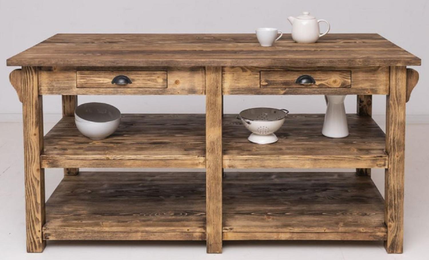 Casa Padrino Landhausstil Kücheninsel Braun 180 x 85 x H. 90 cm - Massivholz Kücheninsel mit 4 Schubladen - Esszimmer Möbel - Küchen Möbel - Landhausstil Möbel Bild 1