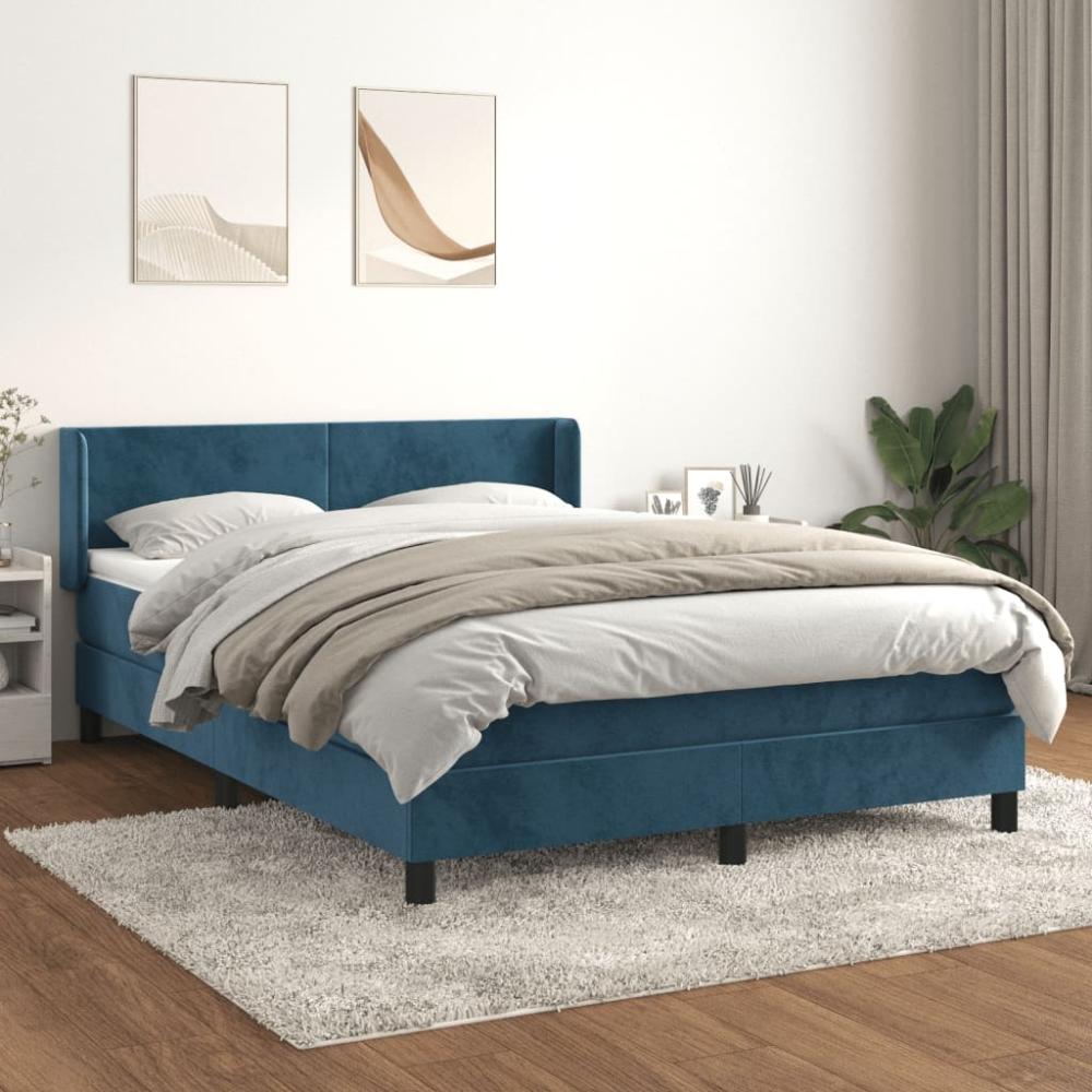 vidaXL Boxspringbett mit Matratze Dunkelblau 140x190 cm Samt 3130839 Bild 1