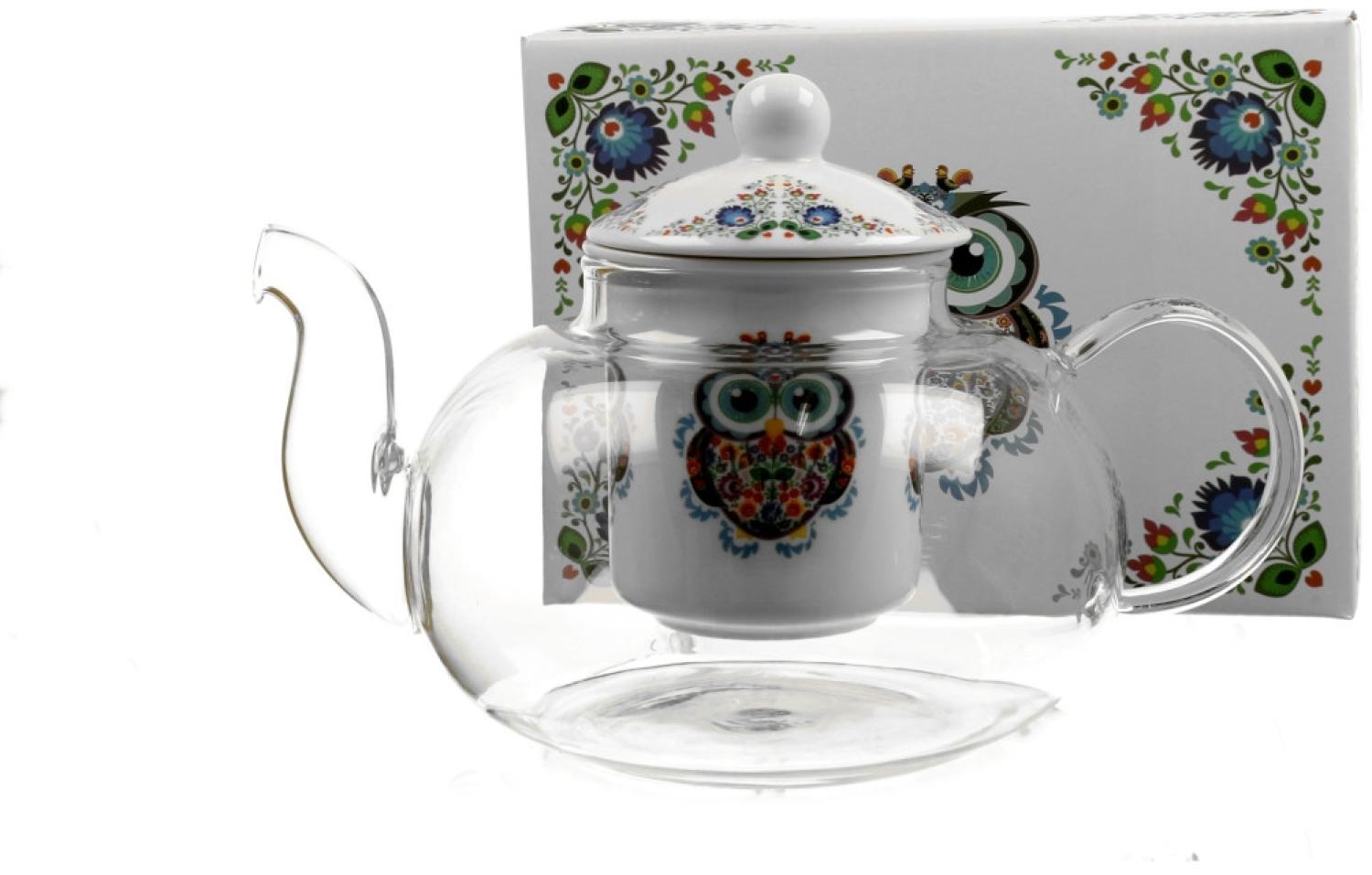 DUO ETNO 30242 Teekanne 1000 ml mit Teesieb OWL mit Teesieb, Glas - New Bone China Porzellan Bild 1