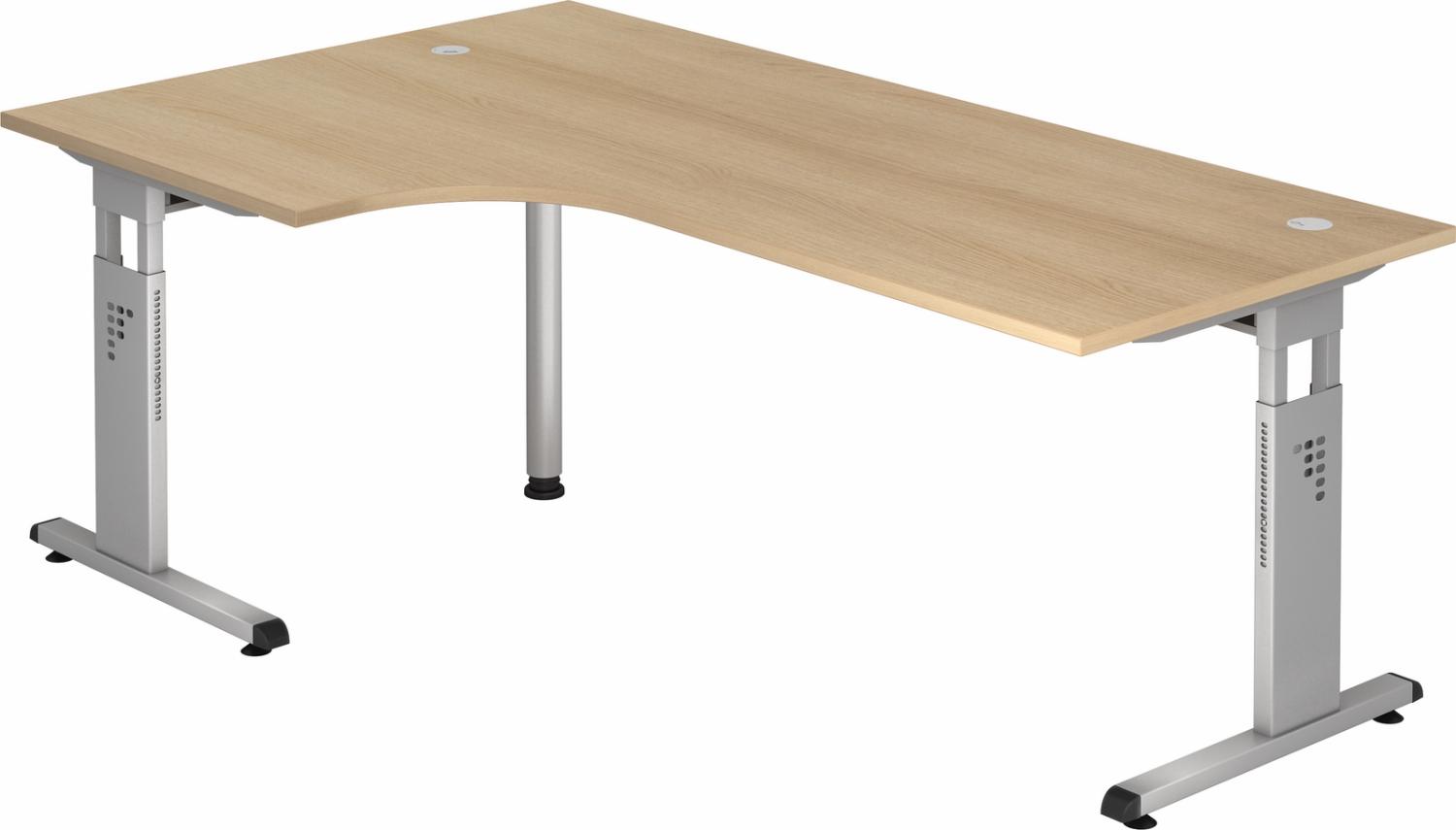 bümö höhenverstellbarer Eckschreibtisch O-Serie 200x120 cm in Eiche, Gestell in Silber - Schreibtisch L Form, großer Tisch für's Büro, Computertisch höhenverstellbar, OS-82-E-S Bild 1