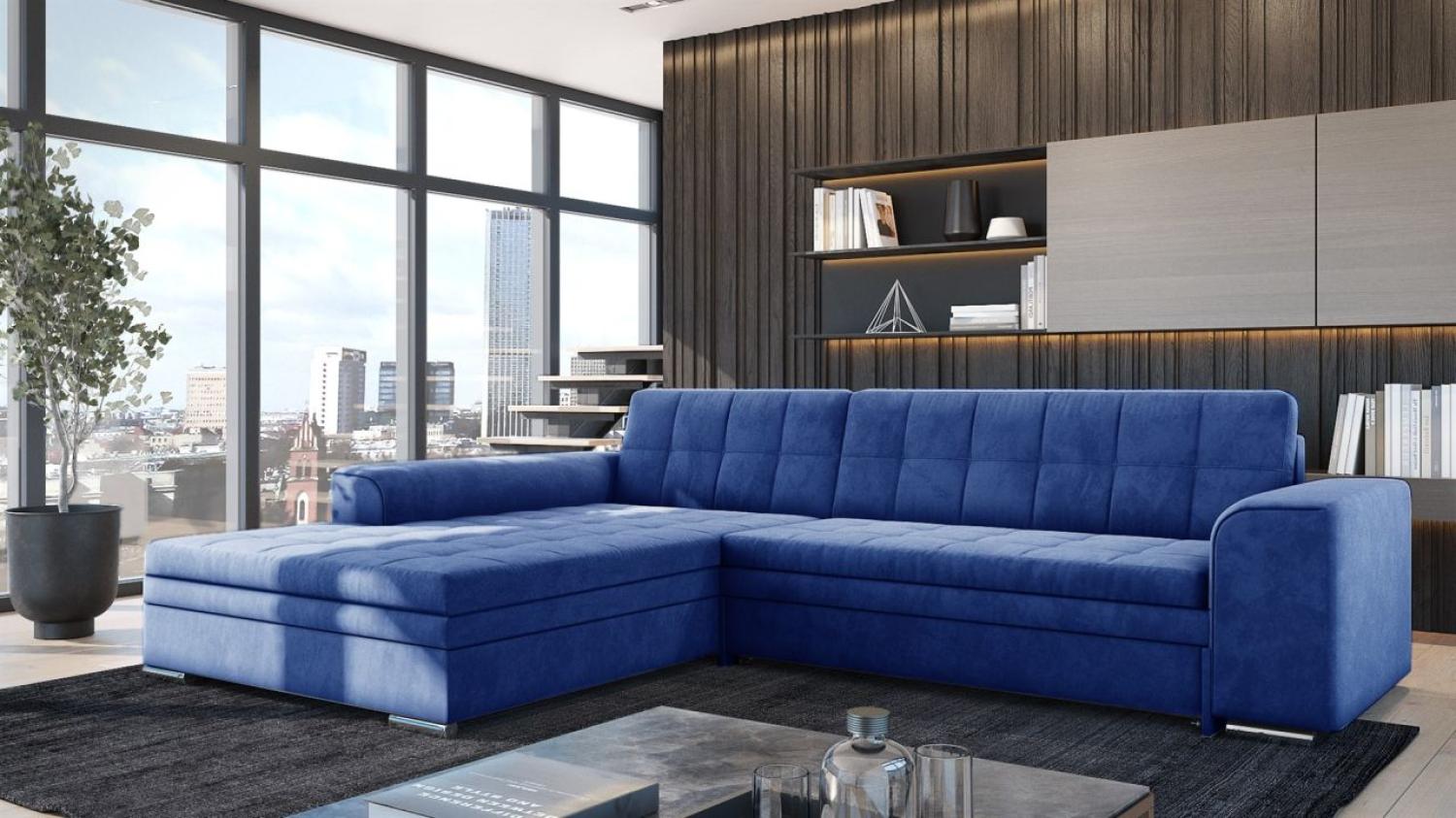 Ecksofa Sofa SARRA mit Schlaffunktion Stoff Fresh Blau Ottomane Links Bild 1