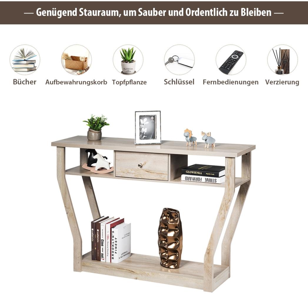 COSTWAY Konsolentisch mit Schublade und Regal, Flurtisch aus Holz, Beistelltisch für Eingang, Wohnzimmer Schlafzimmer 120 x 30 x 81 cm (grau) Bild 1