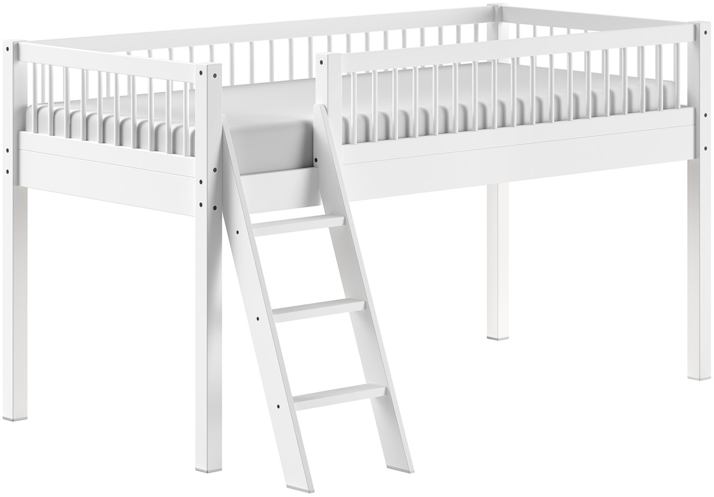 Hochbett >Buche Massiv< Rollrost, 90x200cm, Buche massiv weiß - 207,5x114x97,5 (BxHxT) Bild 1