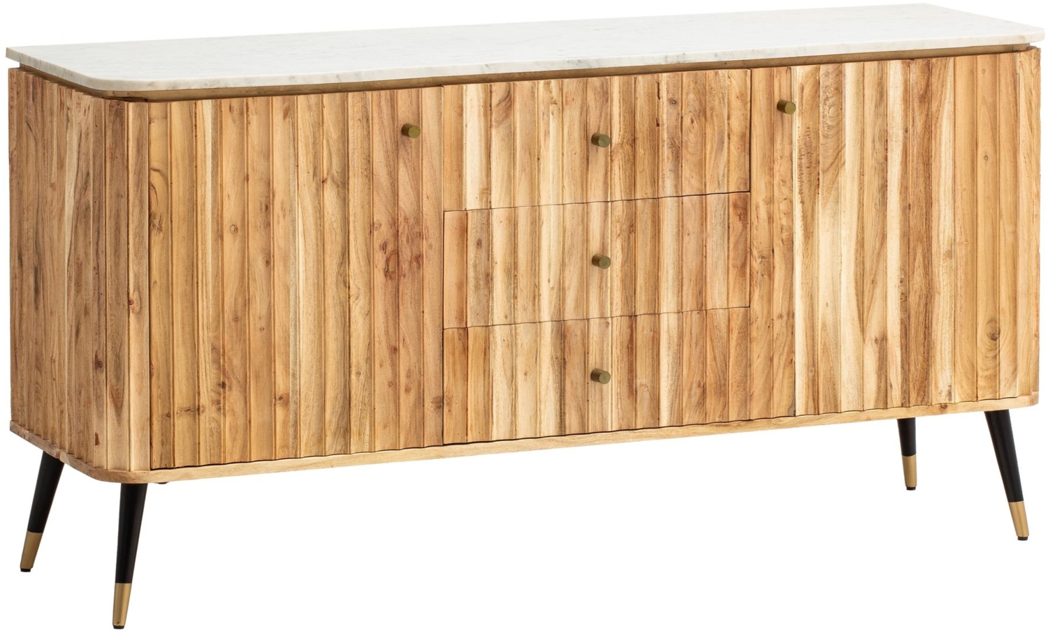 Sideboard 150 x 80 x 45 cm Akazie Massivholz Kommode Echter Marmor, Hoher Kommodenschrank Modern, Standschrank mit 2 Türen und 3 Schubladen, Anrichte Wohnzimmer Bild 1