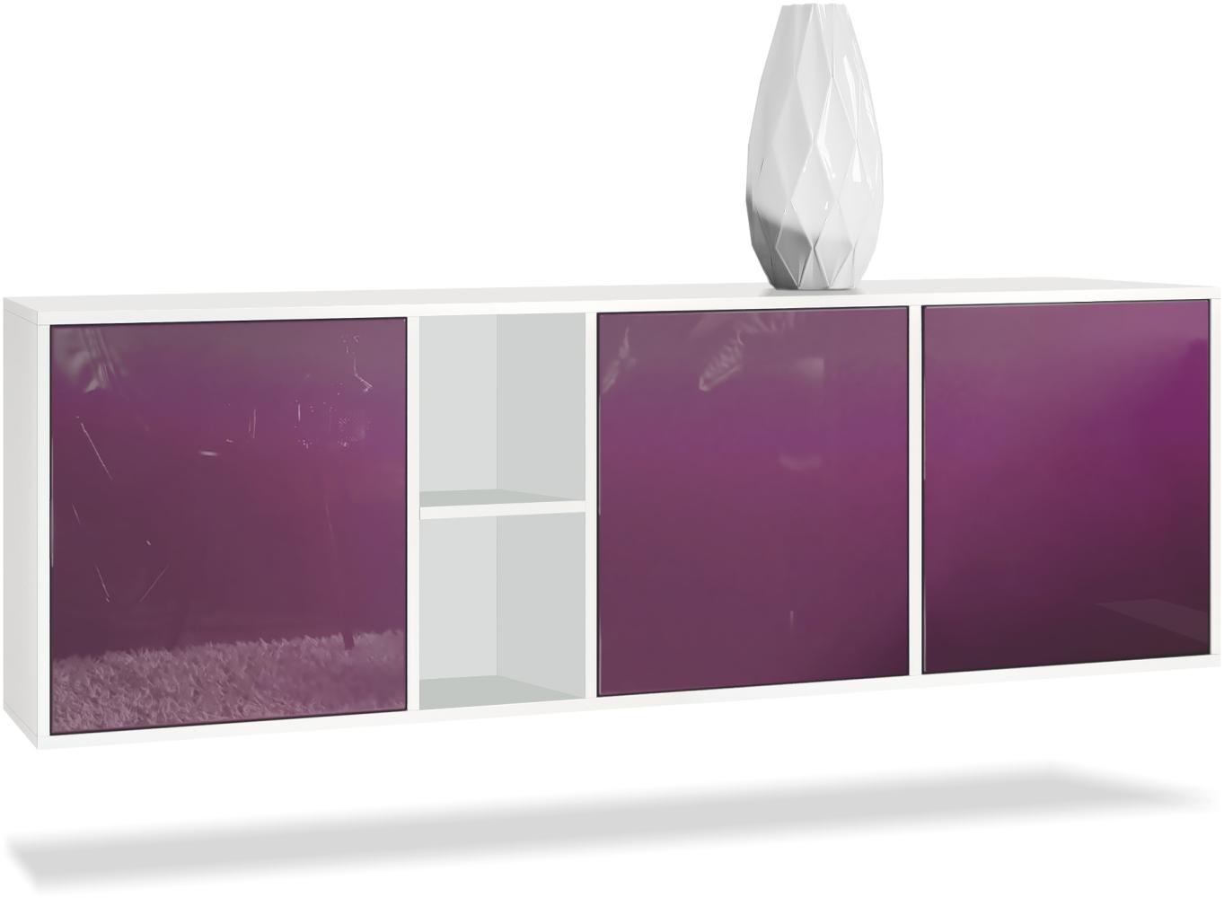 Vladon Kommode Cuba - Weiß matt/Brombeer Hochglanz - Modernes Sideboard für Ihr Wohnbereich - (BxHxT) 182 x 53 x 35 cm Bild 1