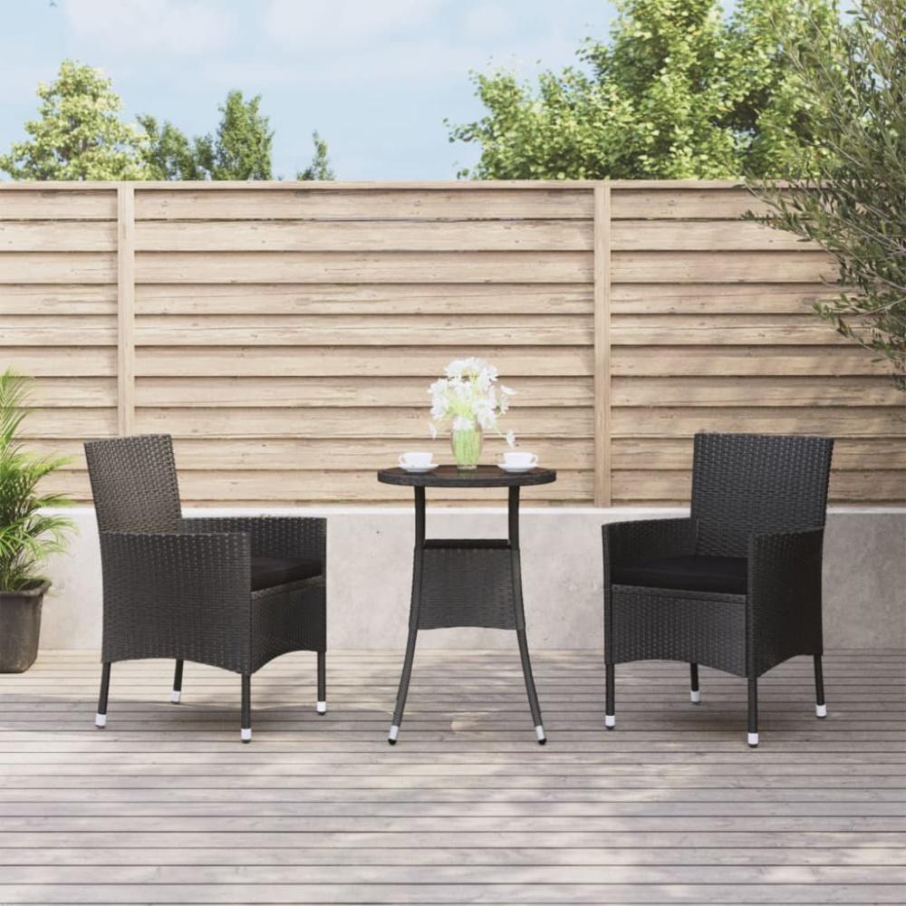 vidaXL 3-tlg. Garten-Bistro-Set mit Kissen Schwarz Poly Rattan 3187416 Bild 1