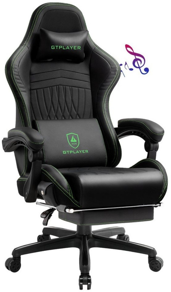 GTPLAYER Gaming-Stuhl ergonomischer Bürostuhl mit HIFI Stereo Lautsprecher, Mit Fußstütze und Verbindungsrmlehne höhenverstellbar Kopfstütze Bild 1